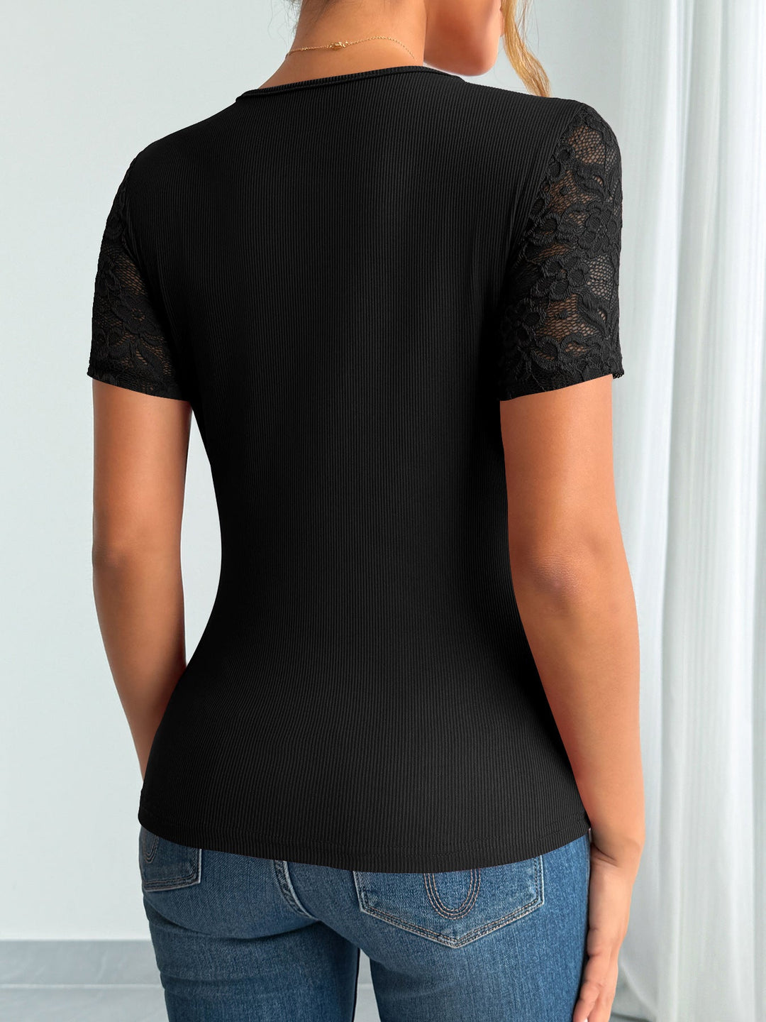 Drune | Ausschnitt Manschetten Spleißen Spitze Spitze Kurze Ärmel
