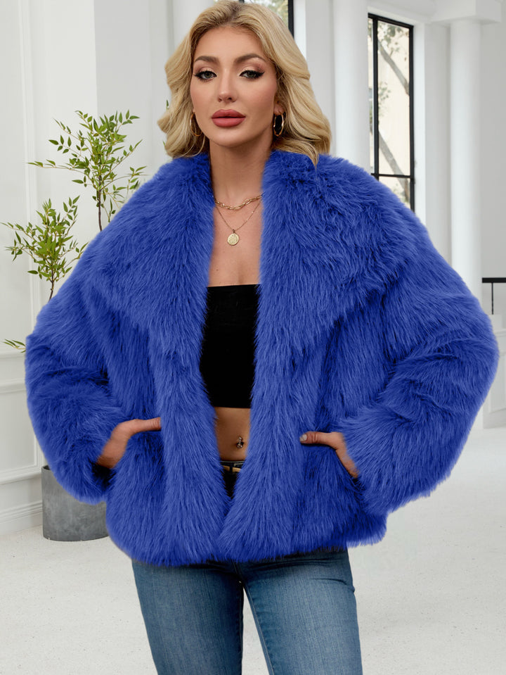 Damen Flauschige Kunstpelzjacke mit oversized Schnitt und voluminösen Ärmeln Drune