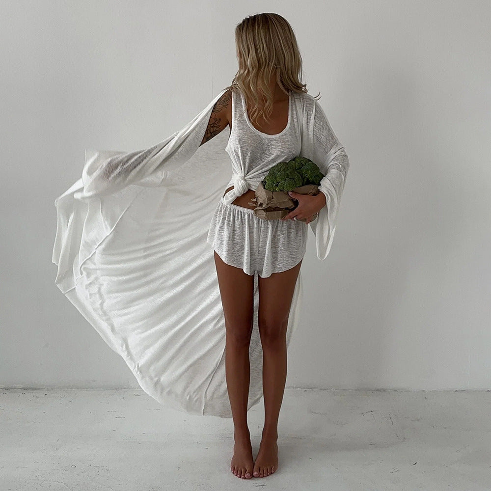 Damen Langer, luftiger Morgenmantel mit Shorts Drune