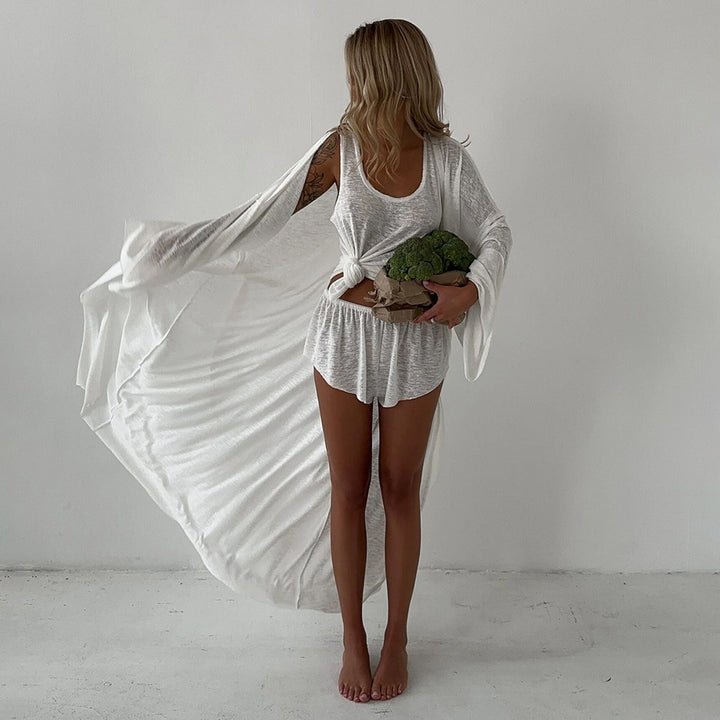 Damen Langer, luftiger Morgenmantel mit Shorts Drune