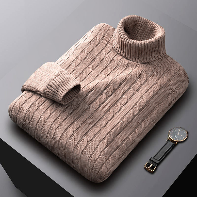 Herren nan grob gestrickter Rollkragenpullover mit Zopfmuster und wärmender Strickstruktur Drune