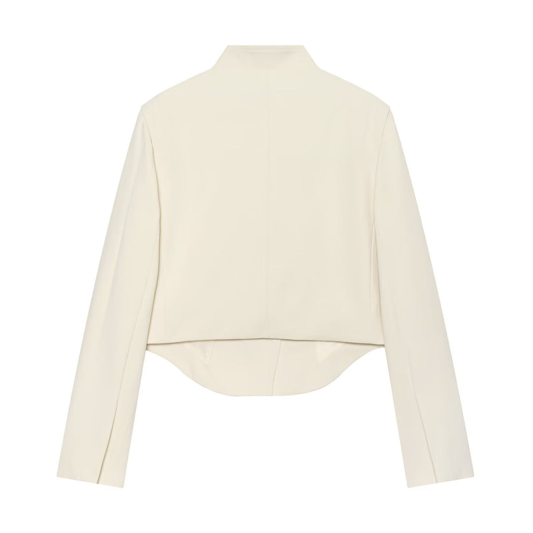 Damen Kurzer taillierter Blazer mit Stehkragen, asymmetrischer Knopfleiste und geschwungenem Saum Drune