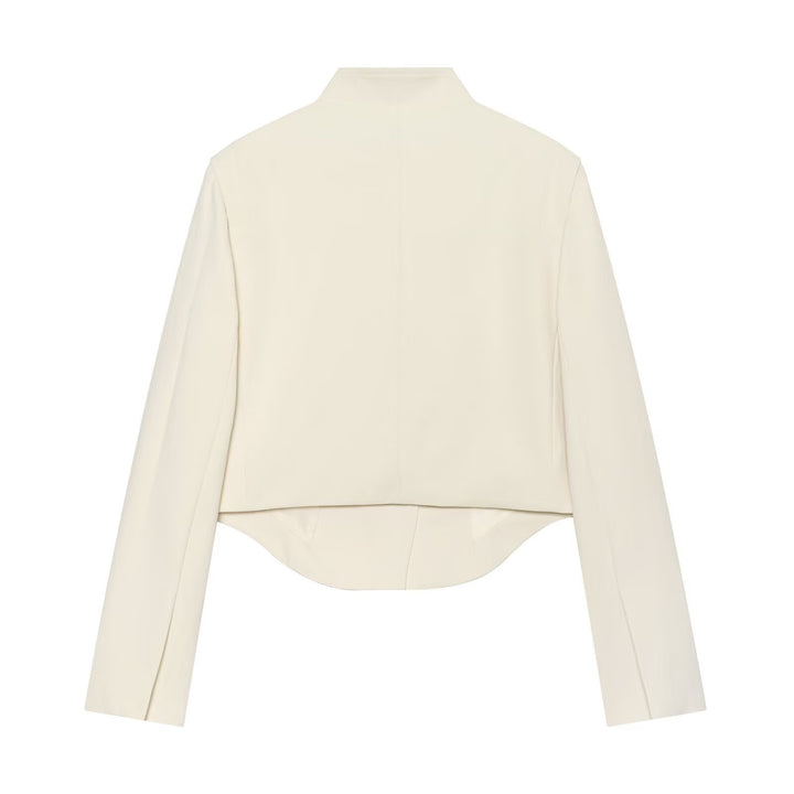 Damen Kurzer taillierter Blazer mit Stehkragen, asymmetrischer Knopfleiste und geschwungenem Saum Drune