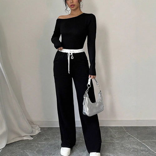 Damen Elegantes Jumpsuit mit asymmetrischem Oberteil und weitem Bein Drune