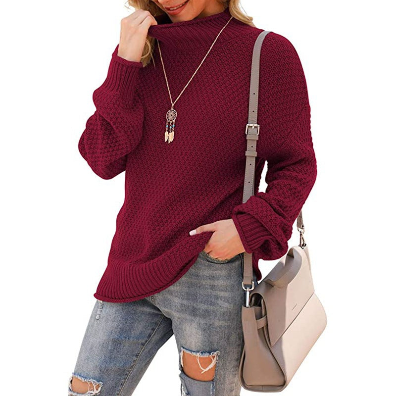Damen Grobstrickpullover mit hohem Kragen und strukturierter Oberfläche Drune