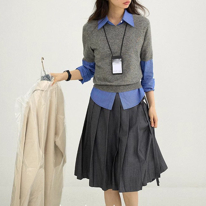 Damen Klassische Hemdbluse mit feinem Streifenmuster Drune