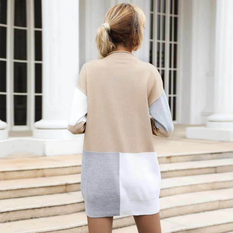 Damen Strick-Minikleid mit Colourblock-Optik, Rippenstruktur und legerer Silhouette Drune