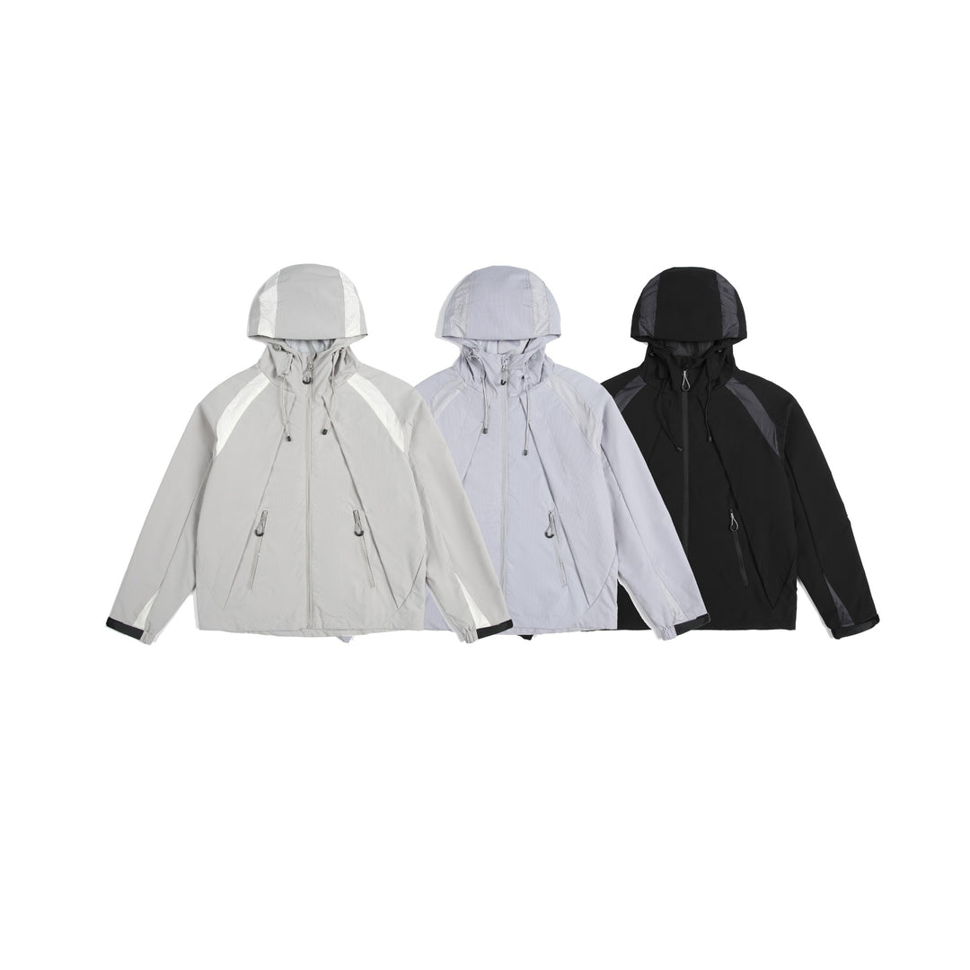 Unisex Leichte Regen- und Softshell-Jacke mit Kapuze, verstellbaren Saum- und Reißverschlusstaschen Drune