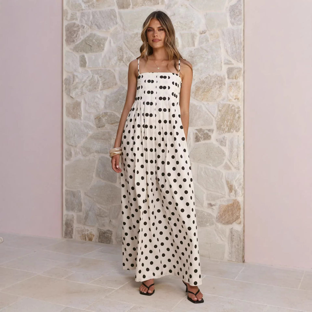 Damen Maxikleid mit verspieltem Punkte-Muster und schulterfreien Trägern Drune