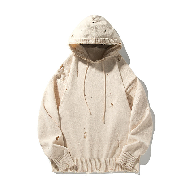 Unisex Oversize Strick‑Kapuzenpullover im Destroyed‑Look Drune