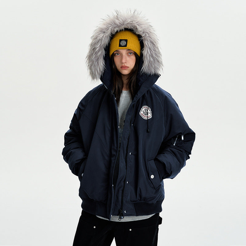 Damen nan oversized Thermo-Parka mit voluminöser Kapuze, abnehmbarer Webpelzblende und Rippbündchen Drune
