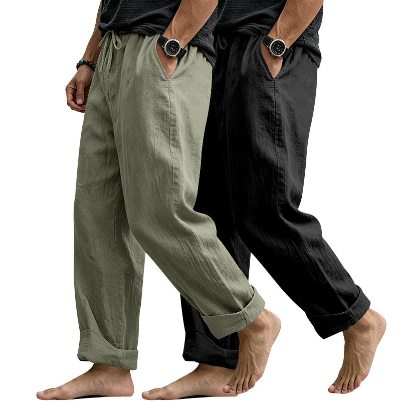 Herren Leinenmix-Loungehose mit elastischem Bund, Kordelzug und lockerer Passform Drune