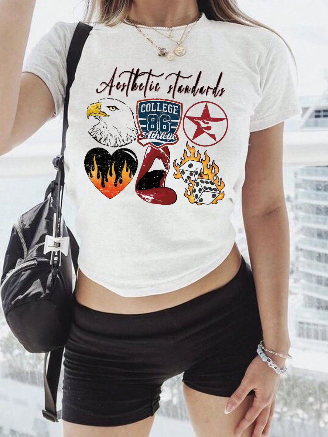 Damen T-Shirt mit kreativem Schlüsselherz-Motiv und modernem Print Drune
