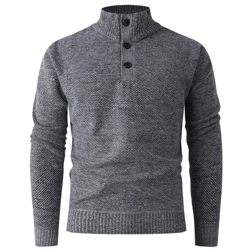 Herren Strickpullover mit modernem Stehkragen und dekorativen Knopfdetails Drune