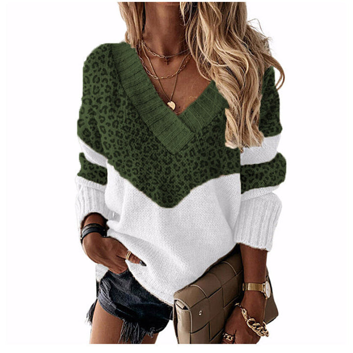 Damen nan V-Ausschnitt Strickpullover mit Chevron-Muster und Oversize-Schnitt Drune