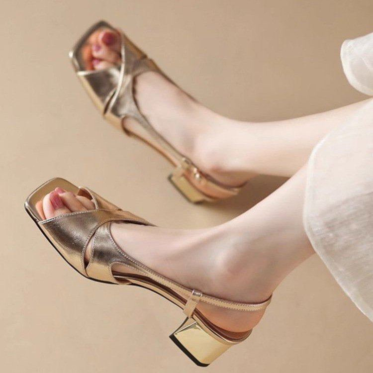 Damen Slingback Sandalen mit modischem Kreuzband-Design und komfortablem Blockabsatz Drune