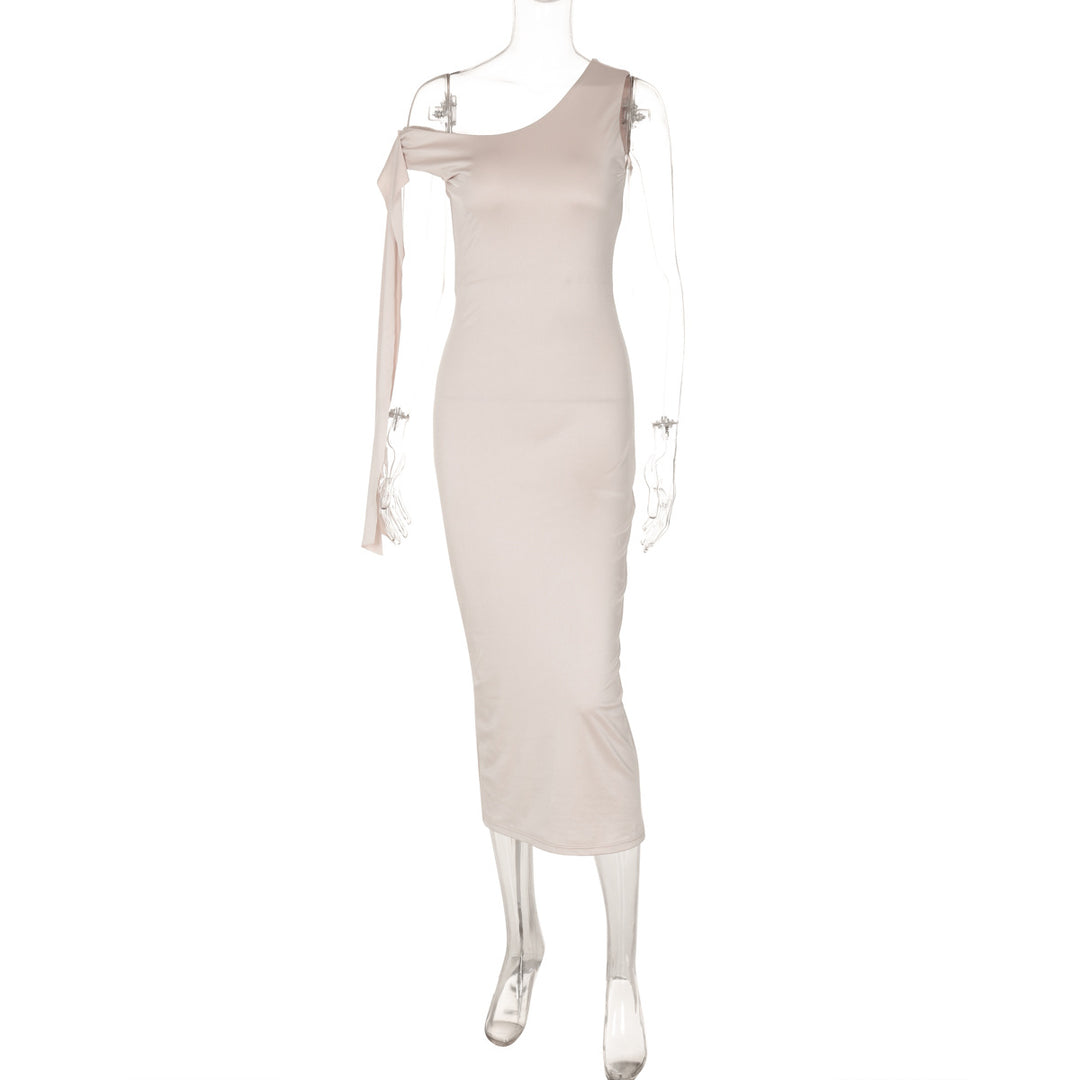 Damen Edles One-Shoulder-Kleid mit figurbetonter Silhouette und langen Ärmeln Drune
