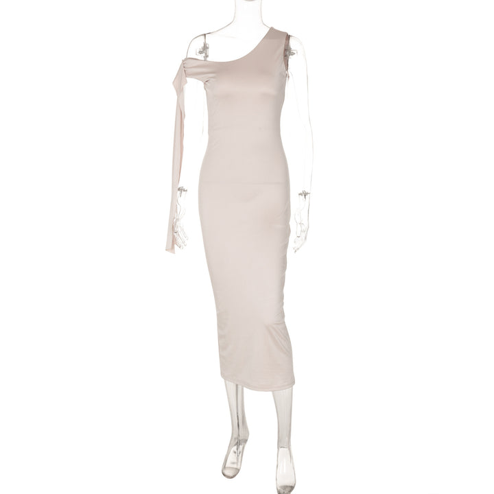 Damen Edles One-Shoulder-Kleid mit figurbetonter Silhouette und langen Ärmeln Drune