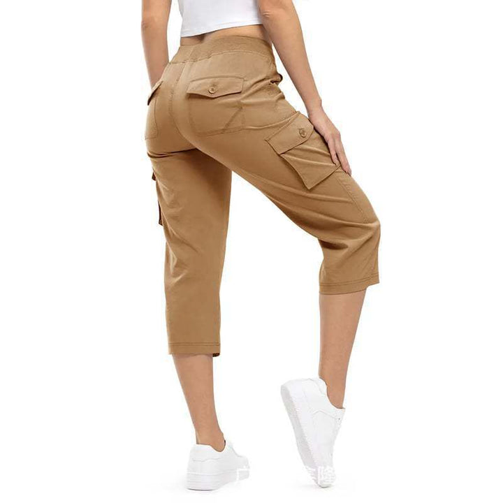 Damen Capri Cargo-Hosen in Bermuda-Länge mit hoher Taille und aufgesetzten Klappentaschen Drune