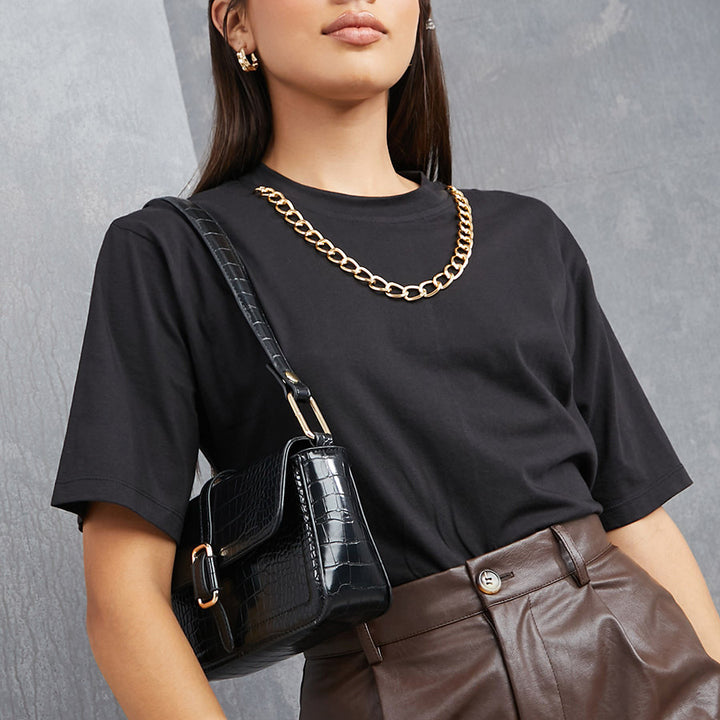 Damen Boxy-T-Shirt aus Jersey mit Rundhalsausschnitt, kurzem Arm und lässigem Oversize-Schnitt Drune
