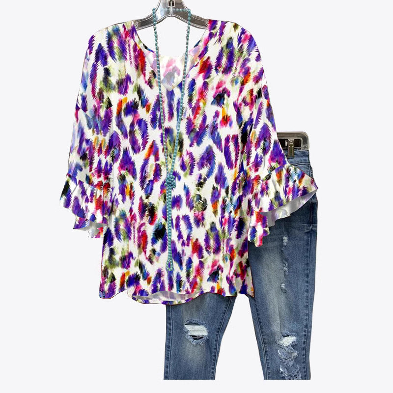 Damen Bluse mit voluminösen Ärmeln und farbenfrohem Muster Drune