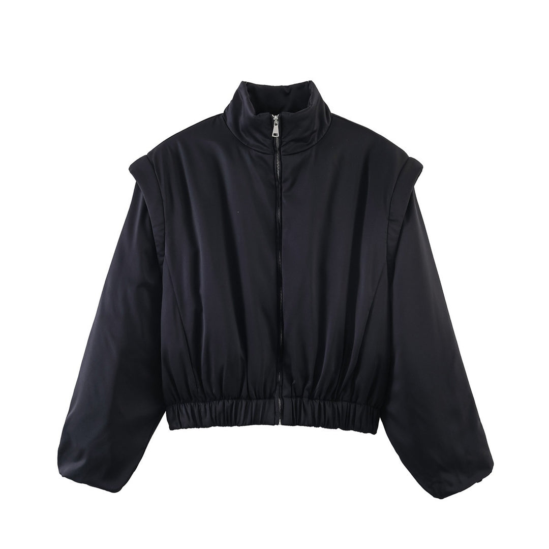 Damen Kurz geschnittene Puffjacke mit Stehkragen, Reißverschluss und elastischem Bund Drune