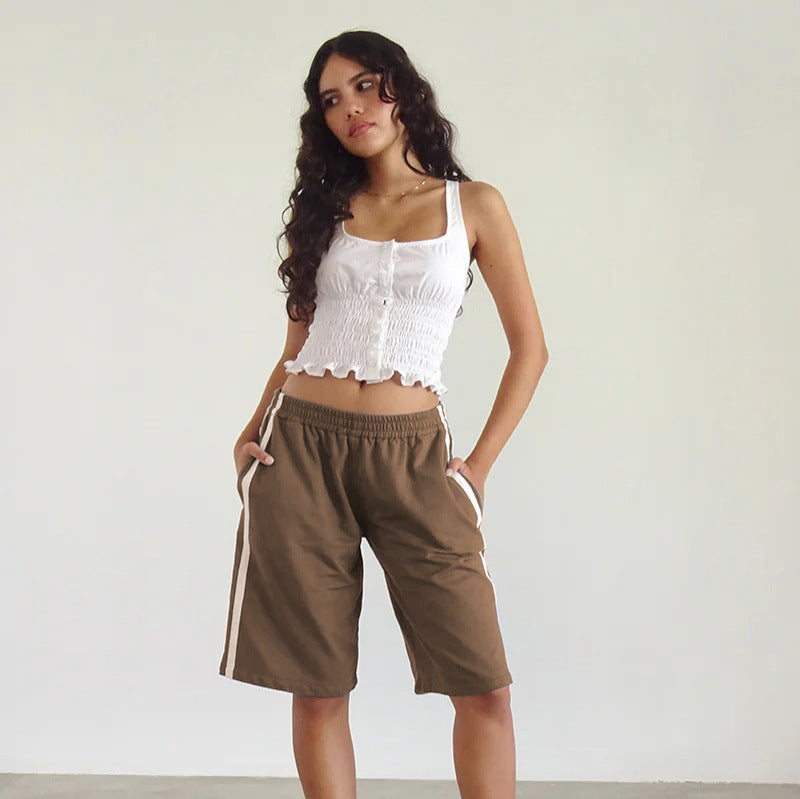 Damen lässige Sport-Bermudashorts mit seitlichen Streifen Drune