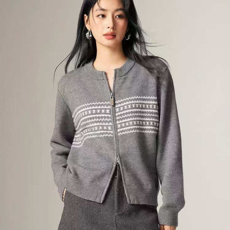 Damen Strickjacke mit Reißverschluss und Nordic-Muster Drune