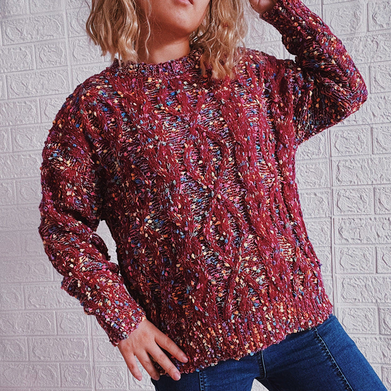 Damen grob gestrickter Pullover mit bunten Akzenten und lässigem Schnitt Drune