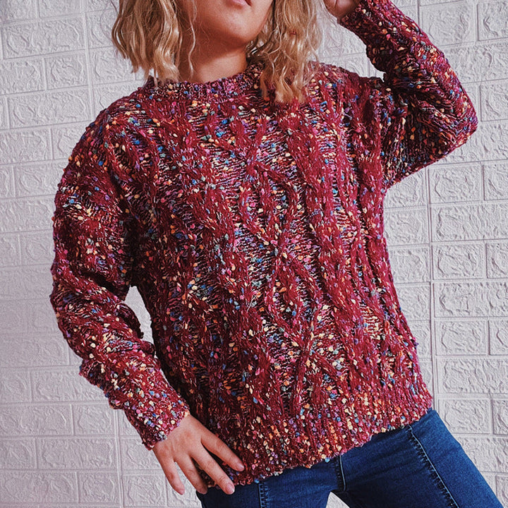 Damen grob gestrickter Pullover mit bunten Akzenten und lässigem Schnitt Drune