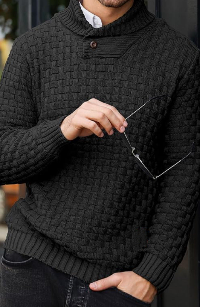 Herren nan strukturierter Strickpullover mit hochschließendem Stehkragen und Zierknopfleiste Drune