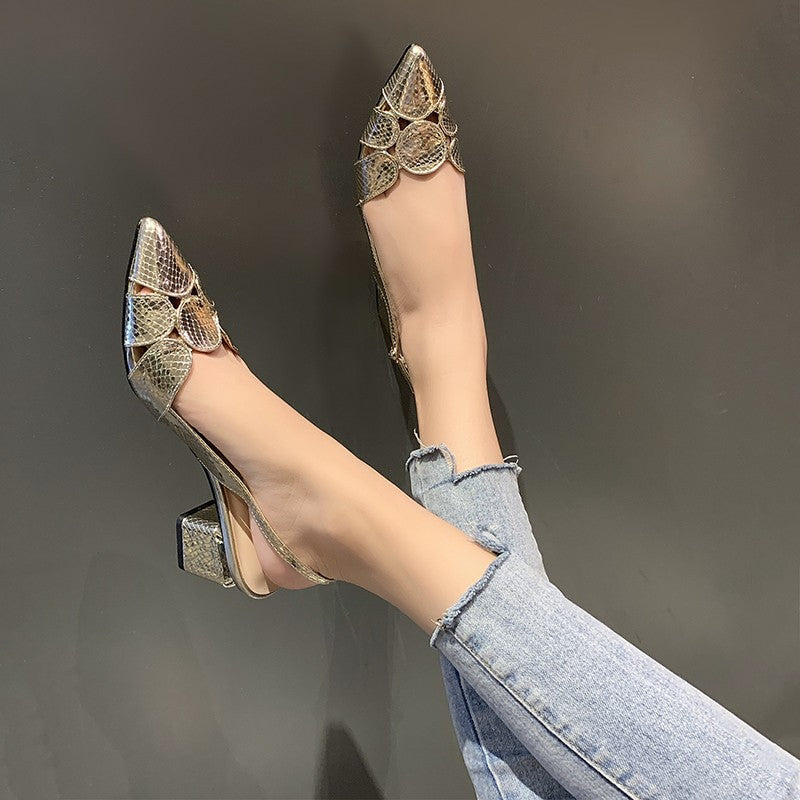 Damen Slingback-Pumps mit Schlangenprägung und dekorativer Mosaik‑Applikation Drune