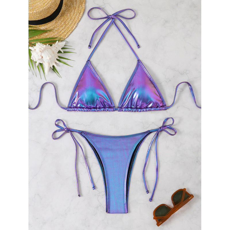 Damen Triangel-Bikini mit funkelndem Metallic-Finish und verstellbaren Bändern Drune