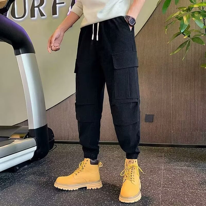 Herren Cargo-Jogginghose aus Cordoptik mit Mehrfach‑Taschen und elastischem Saum Drune