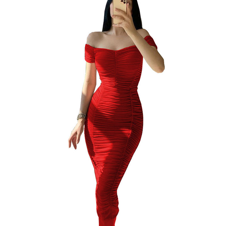 Damen Figurbetontes Wickelkleid mit Off-Shoulder Design und Raffung Drune