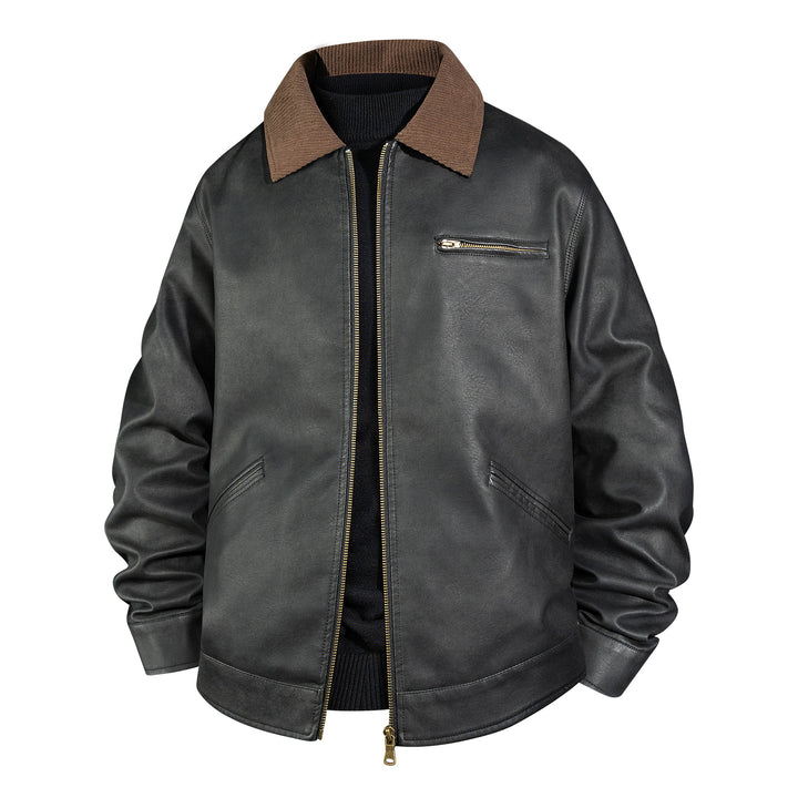 Herren Vintage Lederbomberjacke mit Rippkragen Drune