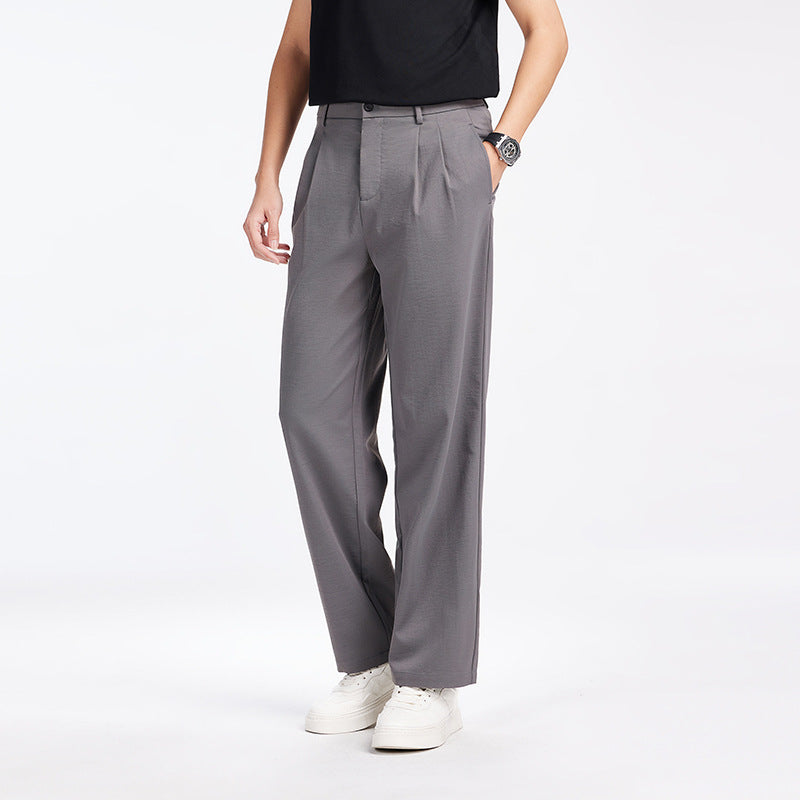 Herren Elegante Bundfalten-Stoffhose mit hoher Bundhöhe, Bügelfalte und geradem Bein Drune