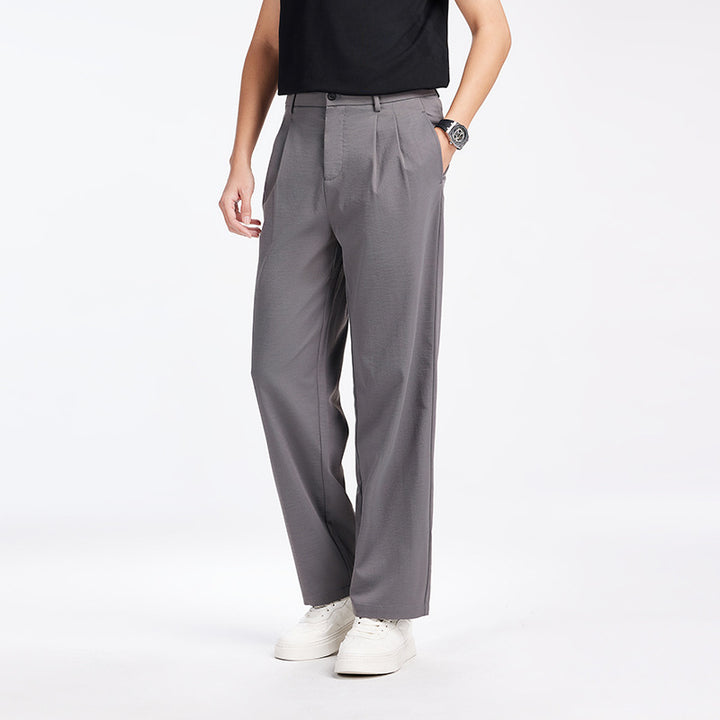 Herren Elegante Bundfalten-Stoffhose mit hoher Bundhöhe, Bügelfalte und geradem Bein Drune