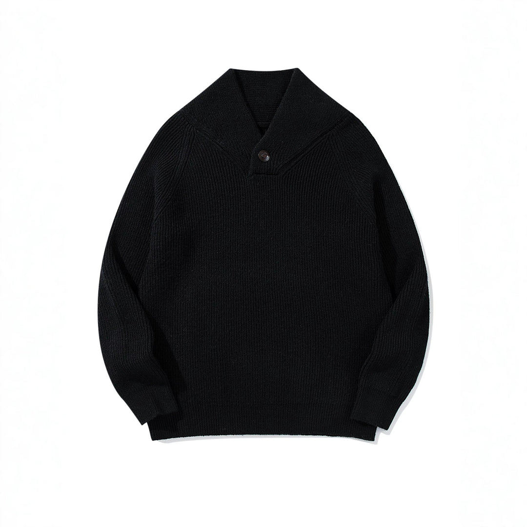 Unisex Gerippter Shawlkragen-Pullover mit Ein-Knopf-Detail Drune