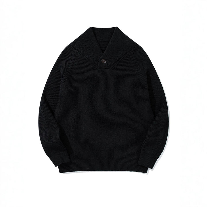 Unisex Gerippter Shawlkragen-Pullover mit Ein-Knopf-Detail Drune