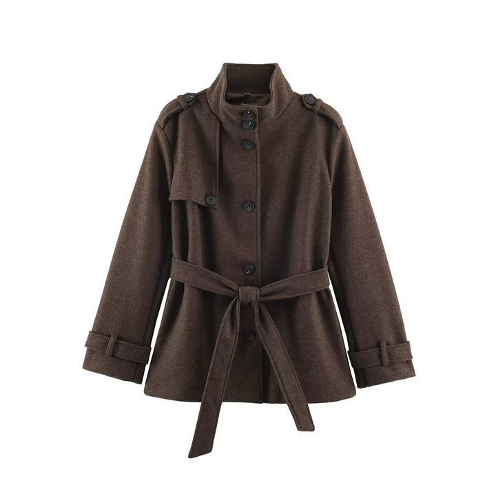 Damen Kurzmantel aus Wollmix mit Stehkragen, Schulterpatten und Bindegürtel Drune