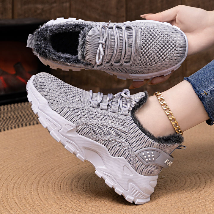Damen nan gestrickter Winter-Chunky-Sneaker mit kuscheligem Kunstfellfutter und profilierter Dämpfsohle Drune