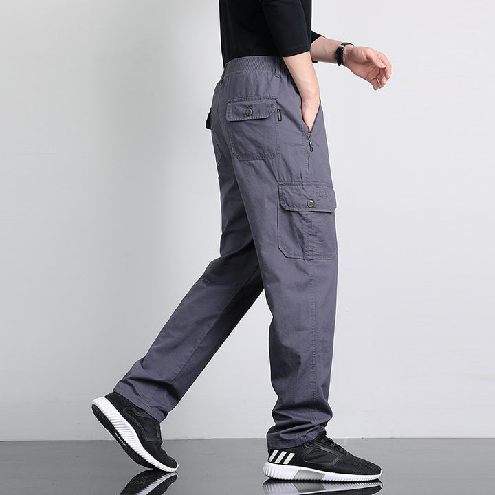 Herren Lockere Cargohose mit elastischem Bund, Multifach‑Taschen & geradem Bein Drune