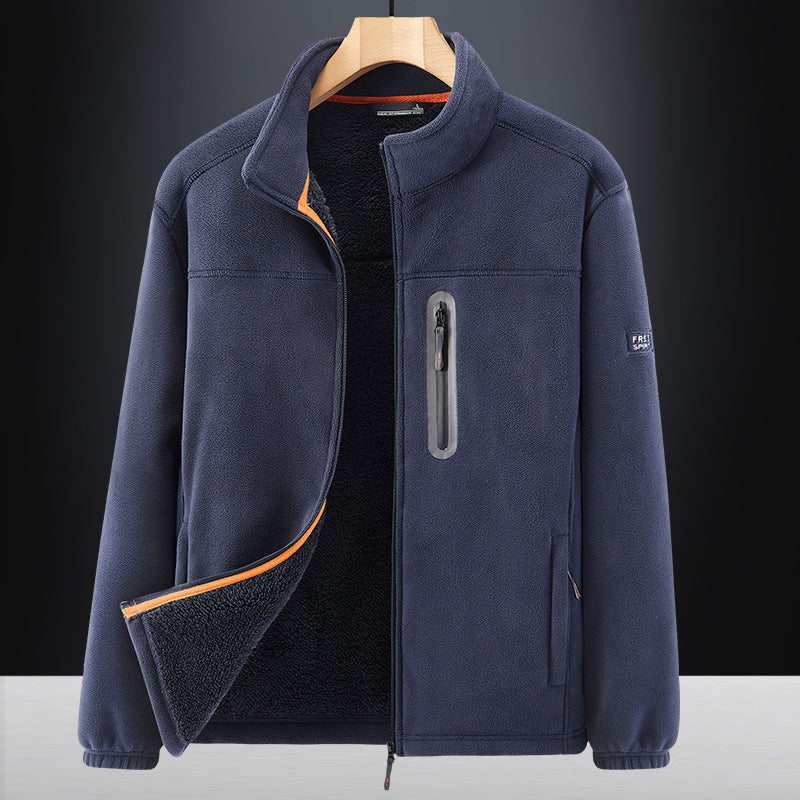 Herren Microfleece-Outdoorjacke mit wasserdichter Brusttasche, Stehkragen und Teddyfleece-Innenfutter Drune