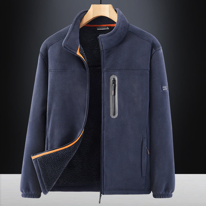 Herren Microfleece-Outdoorjacke mit wasserdichter Brusttasche, Stehkragen und Teddyfleece-Innenfutter Drune