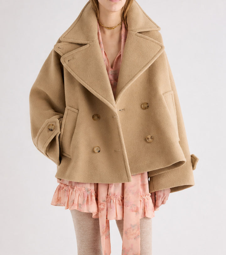 Damen Kurz geschnittener Oversize Peacoat aus Wollmix mit breitem Revers Drune