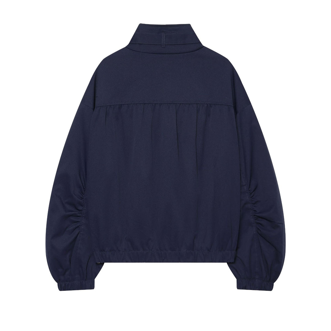 Damen Cropped Bomberjacke mit Stehkragen und gerafften Ballonärmeln Drune