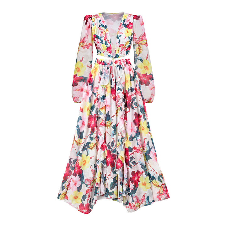 Damen eleganter Floral Badeanzug mit gewelltem Schulterdesign Drune