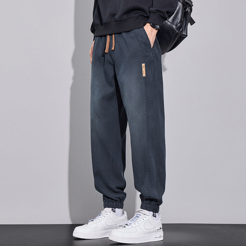 Herren Relaxed-Fit Jogginghose im Denim‑Look mit elastischem Bund, Tunnelzug und geripptem Beinabschluss Drune