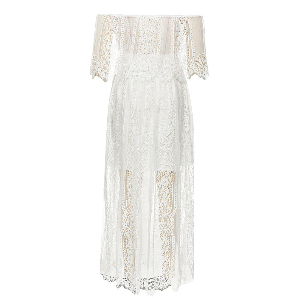 Damen Maxikleid mit eleganter Spitze und schulterfreiem Design Drune